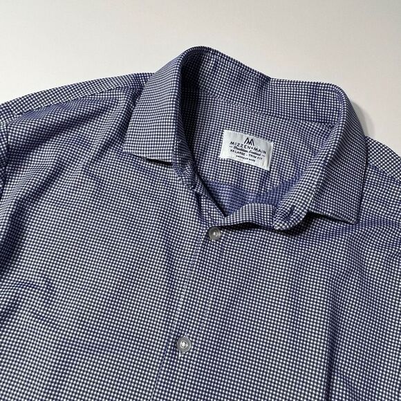 Mizzen + Main Mens XXL Trim Fit Long Sleeve Button Up Performance Shirt Gingham - Picture 5 of 10